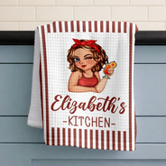 Gift For Wife,Gift For Yourself,Gift For Women,Gift For Mother,Gift For Aunt,Gift For Grandma,Happy,Cooking,Baking - Mom Grandma Kitchen Vintage Stripe - Personalized Kitchen Towel