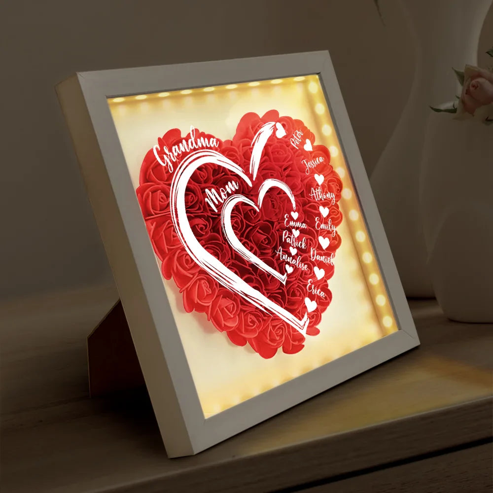 Gift For Mother, Gift For Grandma, Grandma - Grandkids, Happy - Mom Grandma Little Sweethearts - Personalized LED Light Flower Shadow Box