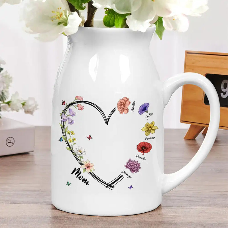 Gift For Mother, Grateful, Icon - Mom Grandma Sweetheart Birth Month Flower - Personalized Ceramic Flower Vase