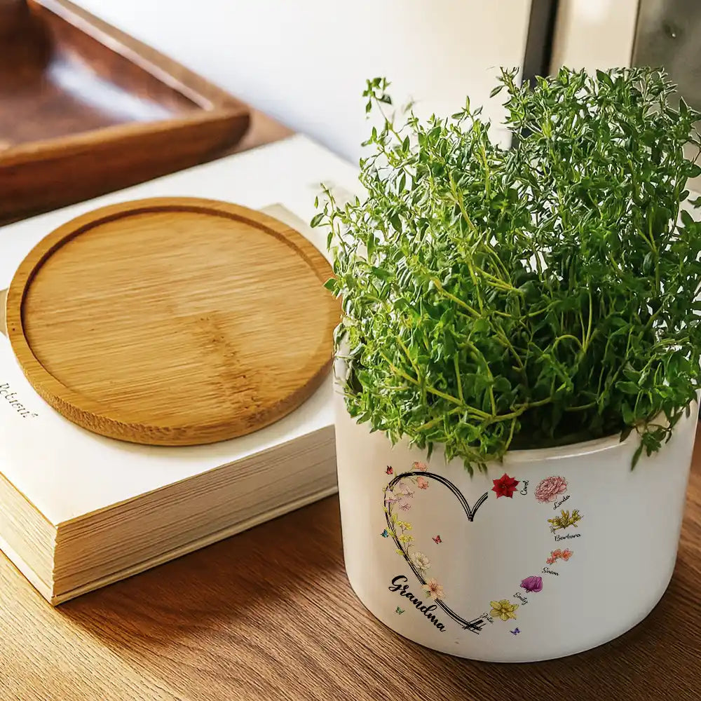 Gift For Mother,Gift For Grandma,Gift For Women,Happy,Top Market,Top Market,Icon - Mom Grandma Sweetheart Birth Month Flower - Personalized Ceramic Plant Pot