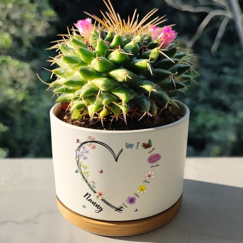 Gift For Mother,Gift For Grandma,Gift For Women,Happy,Top Market,Top Market,Icon - Mom Grandma Sweetheart Birth Month Flower - Personalized Ceramic Plant Pot