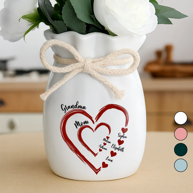 Gift For Mother,Gift For Grandma,Love - Mom Grandma Sweethearts - Personalized Ribbon Tie Flower Vase