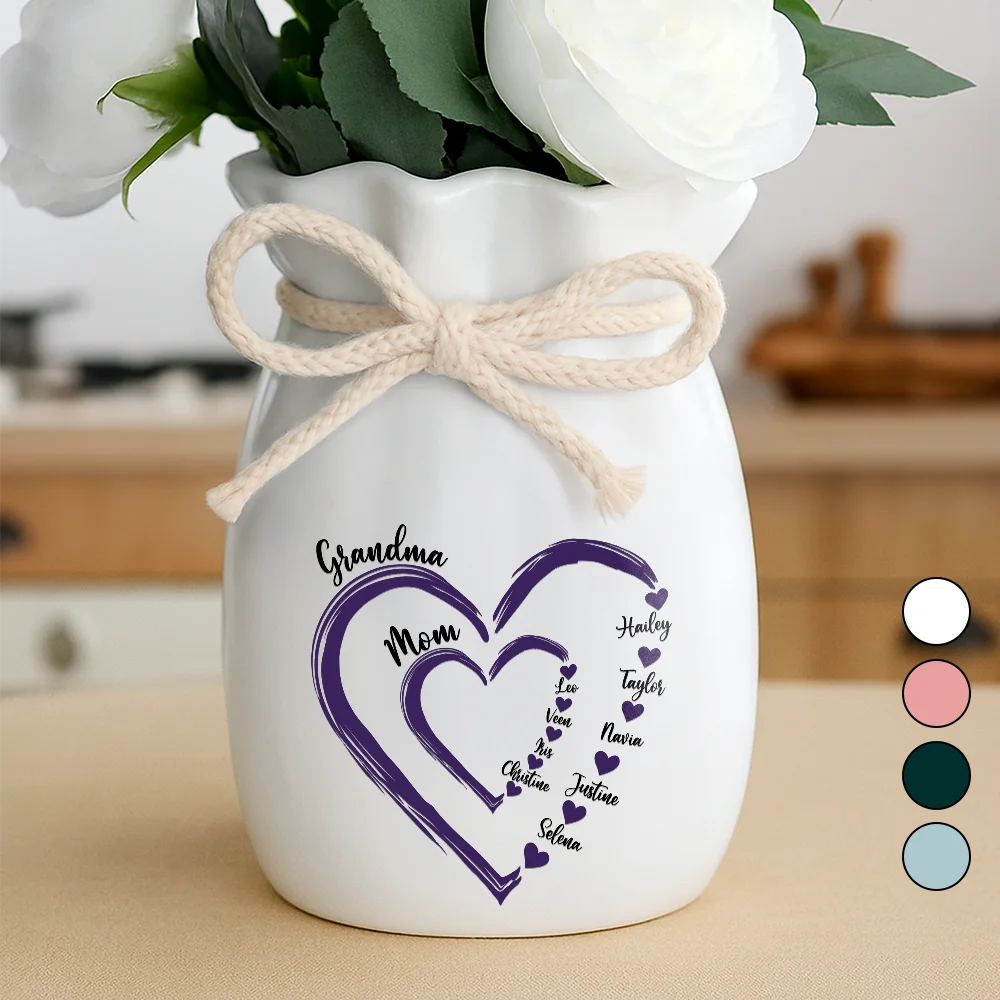 Gift For Mother,Gift For Grandma,Love - Mom Grandma Sweethearts - Personalized Ribbon Tie Flower Vase
