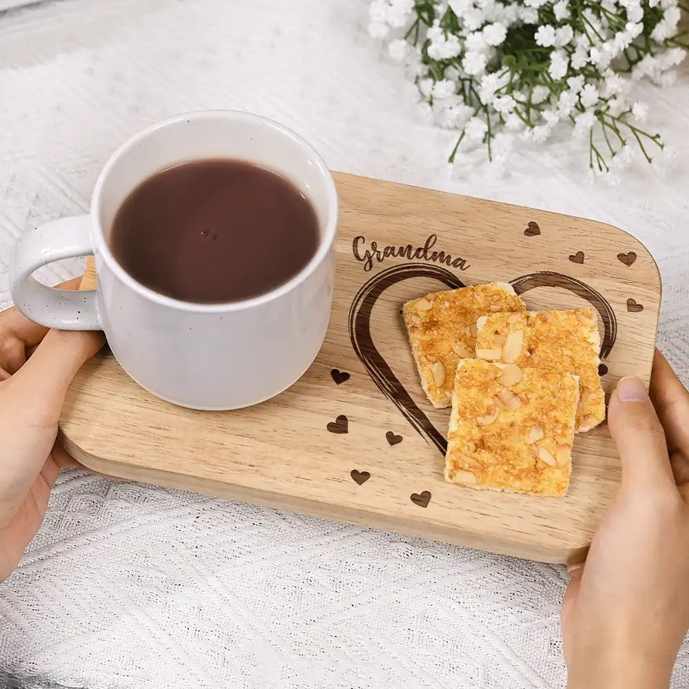 Gift For Mother, Gift For Grandma, Happy - Mom Grandma Sweethearts - Personalized Serving Board With Cup Holder
