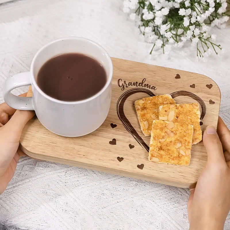 Gift For Mother, Gift For Grandma, Happy - Mom Grandma Sweethearts - Personalized Serving Board With Cup Holder