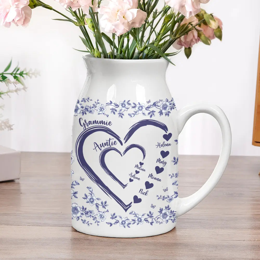 Gift For Wife,Gift For Mother,Gift For Grandma,Love - Mom Grandma Sweethearts Toile - Personalized Ceramic Flower Vase