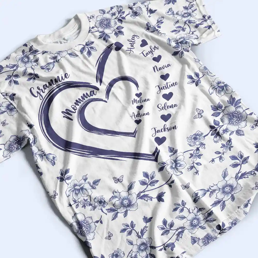 Gift For Wife,Gift For Mother,Gift For Grandma,Love,Family,Non-Eng,Icon - Mom Grandma Sweethearts Toile - Personalized Full Print T Shirt