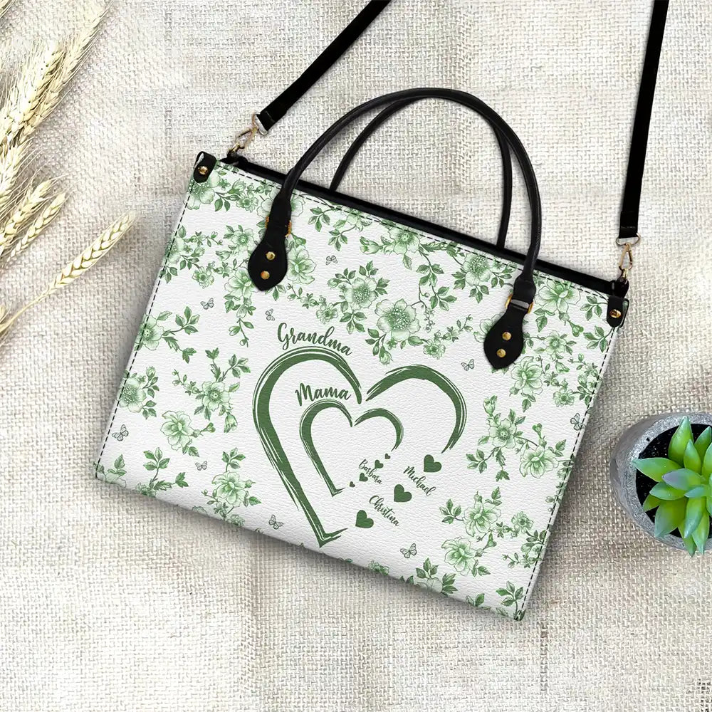 Gift For Wife,Gift For Mother,Gift For Grandma,Love,Family - Mom Grandma Sweethearts Toile - Personalized Leather Bag