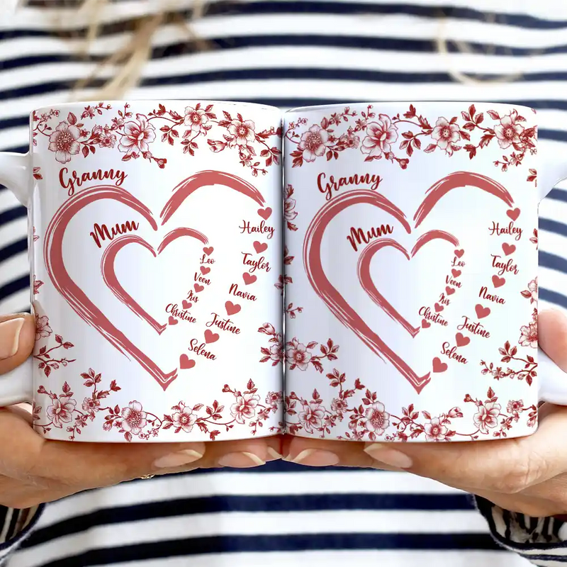 Gift For Grandma, Gift For Mother, Gift For Wife, Happy - Mom Grandma Sweethearts Toile - Personalized White Edge-to-Edge Mug