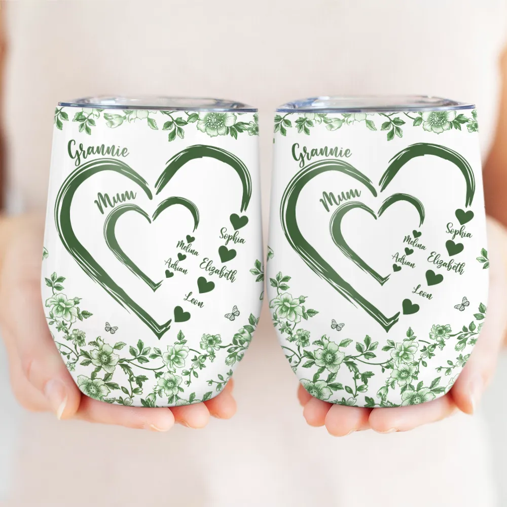 Gift For Wife,Gift For Mother,Gift For Grandma,Love,Family - Mom Grandma Sweethearts Toile - Personalized Wine Tumbler