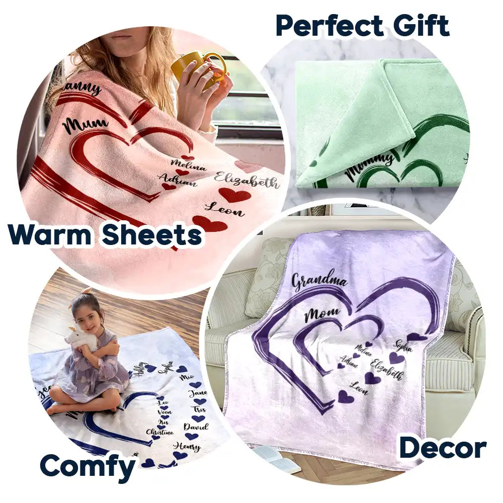 Gift For Wife,Gift For Mother,Gift For Grandma,Happy - Mom Mum Grandma Sweethearts - Personalized Fleece Blanket, Sherpa Blanket