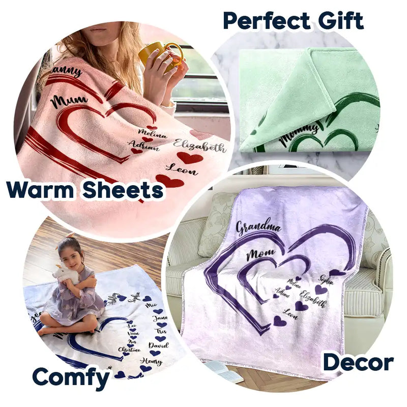 Gift For Wife,Gift For Mother,Gift For Grandma,Happy - Mom Mum Grandma Sweethearts - Personalized Fleece Blanket, Sherpa Blanket