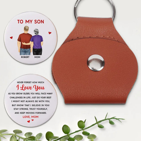 Mom - Daughters (Adult),Mom - Daughters (Young),Mom - Sons,Gift For Women,Gift For Men,Gift For Daughter,Gift For Son,Love,Top Market - Mom Son Daughter Never Forget How Much I Love You - Personalized Leather Pocket Hug