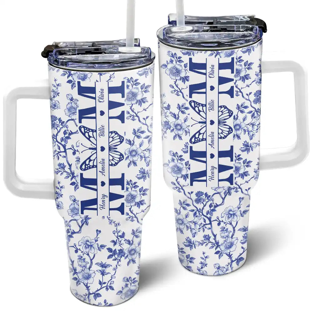 Mom We Love You Toile De Jouy Pattern - Personalized 40oz Tumbler With Straw