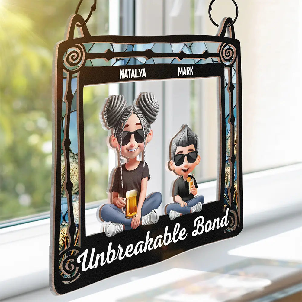 Gift For Mother, Mom - Children, Happy - Mom & Children Sitting Window 3D Effect - Personalized Window Hanging Suncatcher Ornament