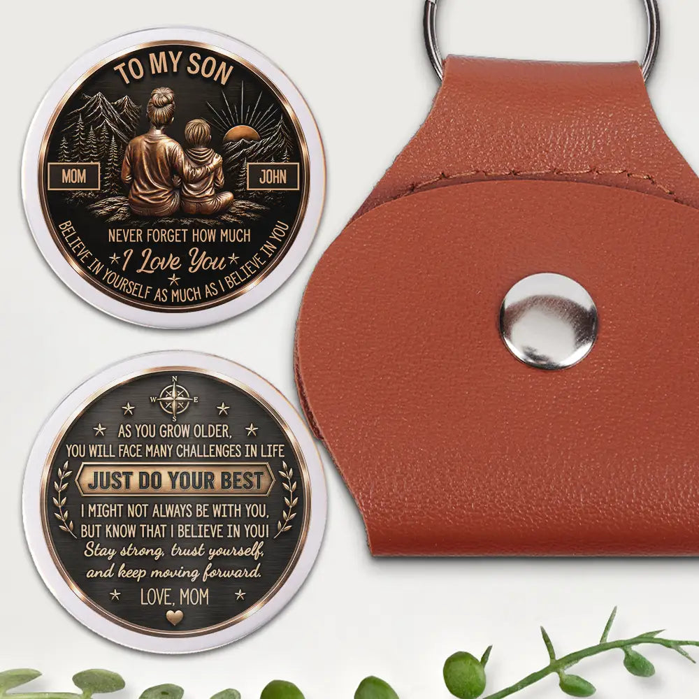 Mom & Daughter Son Just Do Your Best - Personalized Leather Pocket Hug