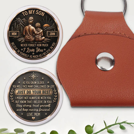 Mom & Daughter Son Just Do Your Best - Personalized Leather Pocket Hug
