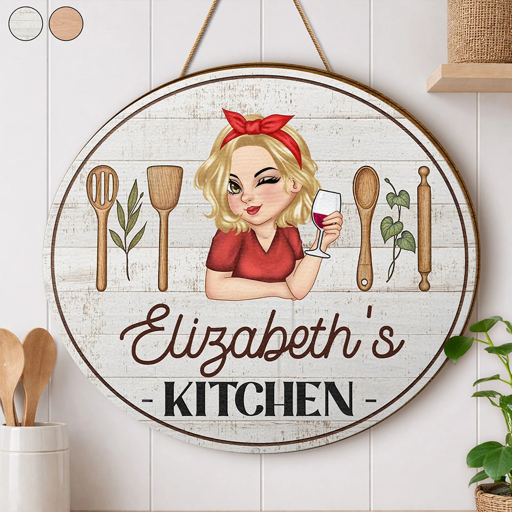 Gift For Wife,Gift For Yourself,Gift For Women,Gift For Mother,Gift For Aunt,Gift For Grandma,Happy,Cooking,Baking,Non-Eng,Vector - Mom Grandma Kitchen - Personalized Custom Shaped Wood Sign