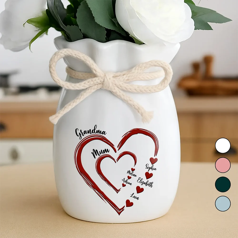 Mom Grandma Sweethearts - Personalized Ribbon Tie Flower Vase