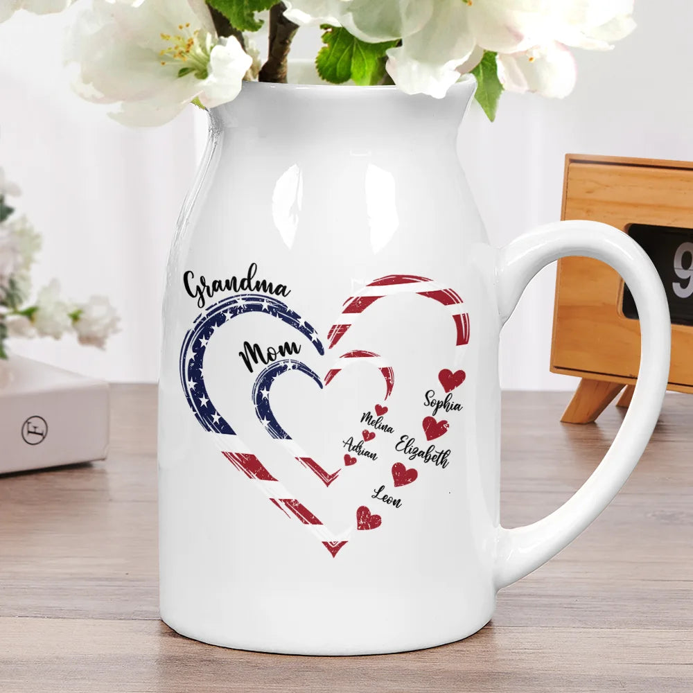 Mom's Grandma's Sweethearts Independence Day - Personalized Ceramic Flower Vase
