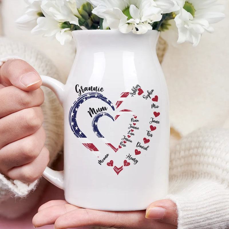 Gift For Mother, Gift For Grandma, Love, Gift For Wife, Independence Day - Mom's Grandma's Sweethearts Independence Day - Personalized Ceramic Flower Vase