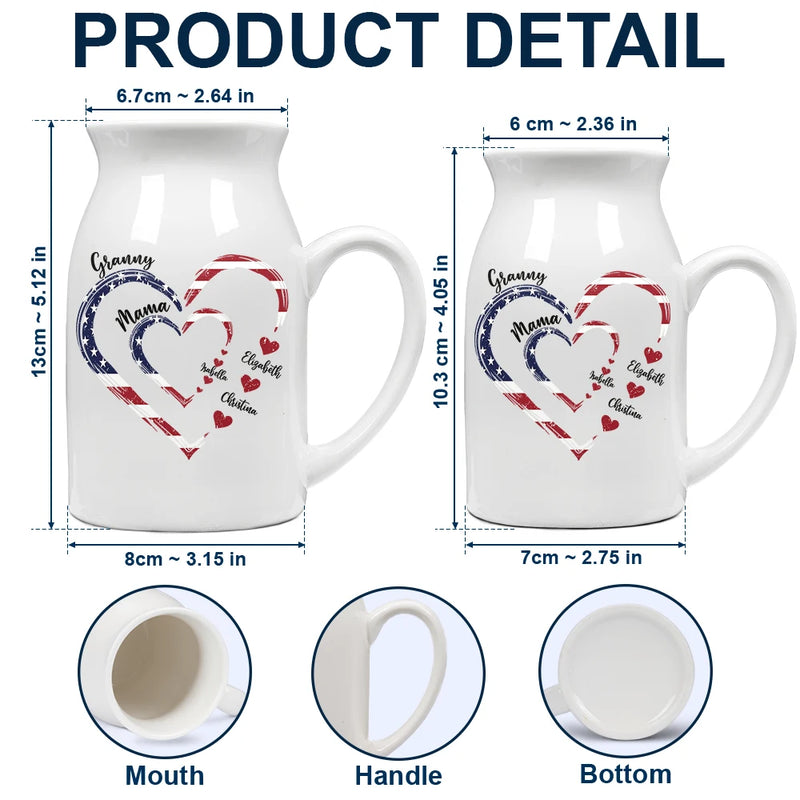 Gift For Mother, Gift For Grandma, Love, Gift For Wife, Independence Day - Mom's Grandma's Sweethearts Independence Day - Personalized Ceramic Flower Vase