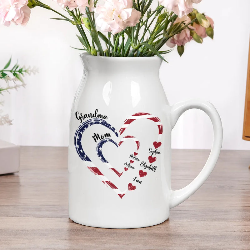 Gift For Mother, Gift For Grandma, Love, Gift For Wife, Independence Day - Mom's Grandma's Sweethearts Independence Day - Personalized Ceramic Flower Vase