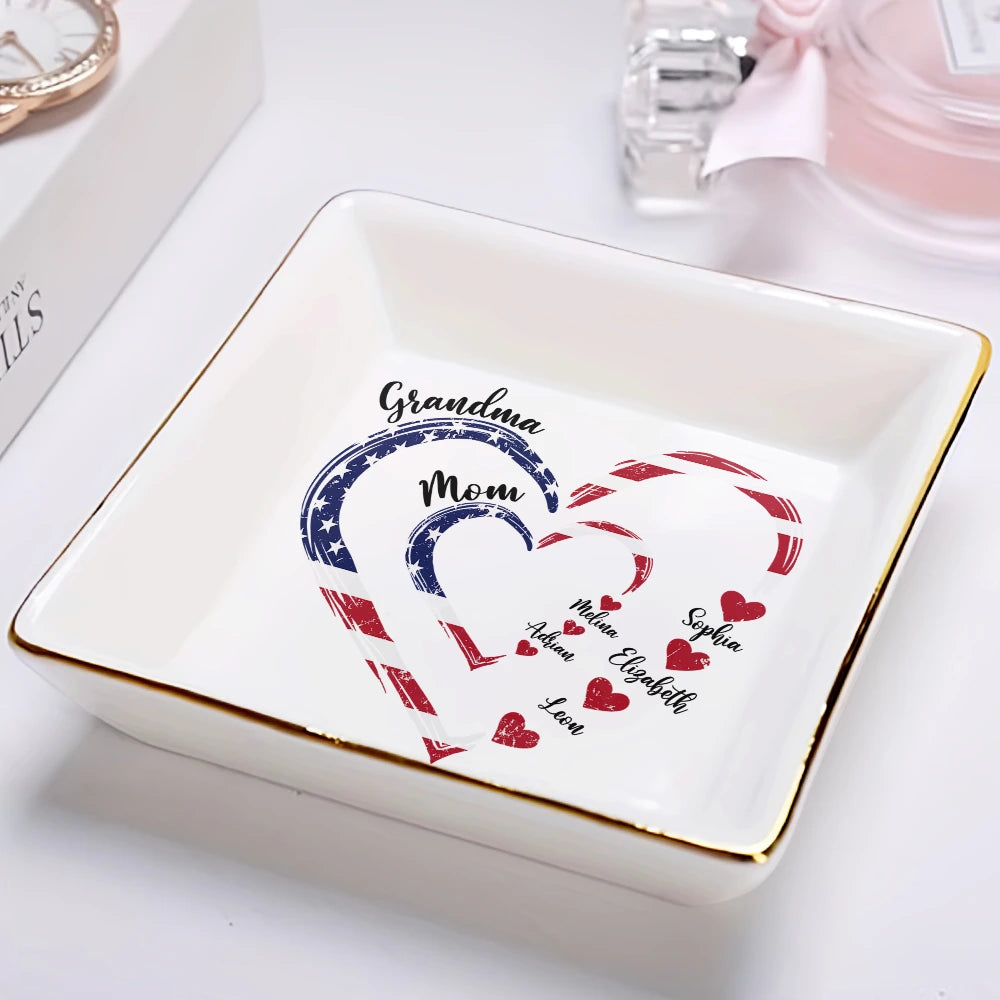 Gift For Mother,Gift For Grandma,Gift For Wife,Independence Day,Happy - Mom's Grandma's Sweethearts Independence Day - Personalized Ring Dish