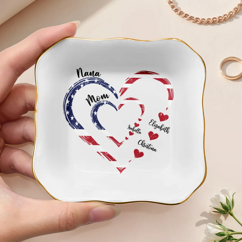 Gift For Mother,Gift For Grandma,Gift For Wife,Independence Day,Happy - Mom's Grandma's Sweethearts Independence Day - Personalized Ring Dish