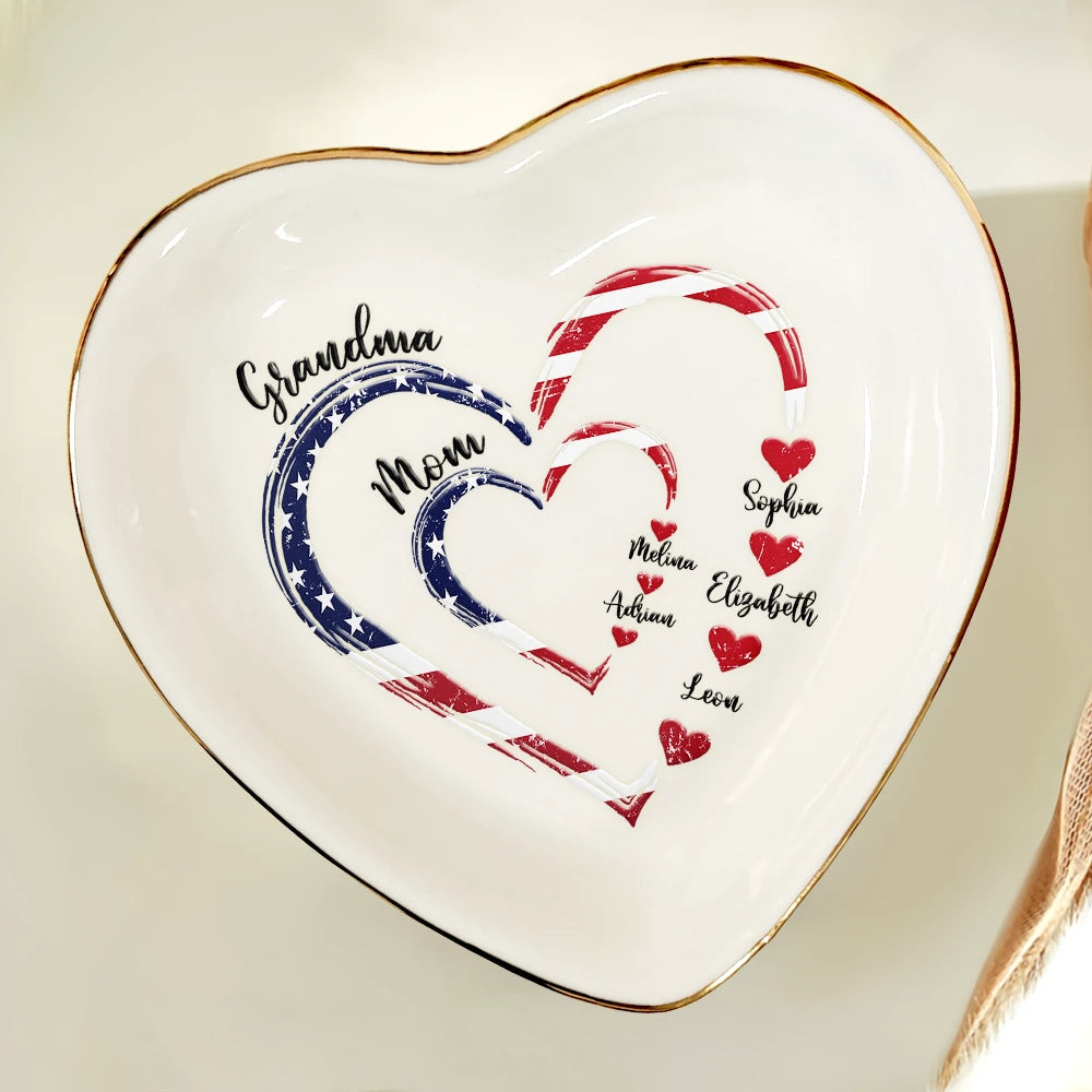 Gift For Mother,Gift For Grandma,Gift For Wife,Independence Day,Happy - Mom's Grandma's Sweethearts Independence Day - Personalized Ring Dish