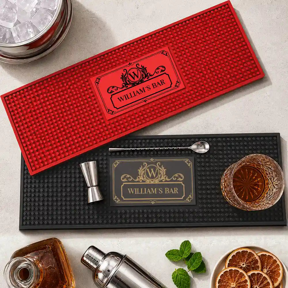 Gift For Men,Gift For Yourself,Confident,Monogram - Monogram Vintage Monogram Initial Name - Personalized Bar Mat