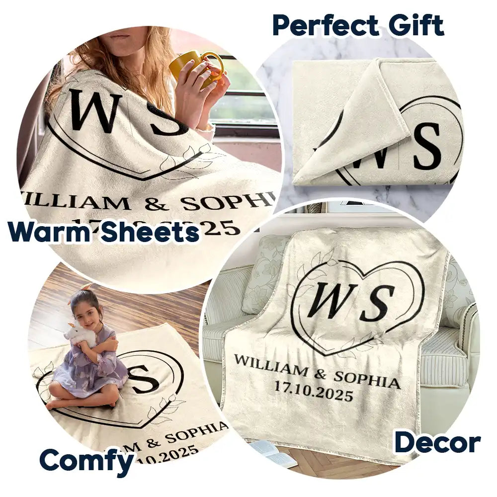Gift For Couples,Old Couples,Gift For Husband,Gift For Wife,Gift For Boyfriend,Gift For Girlfriend,Love,Top Market - Monogram Couple's Names - Personalized Fleece Blanket, Sherpa Blanket