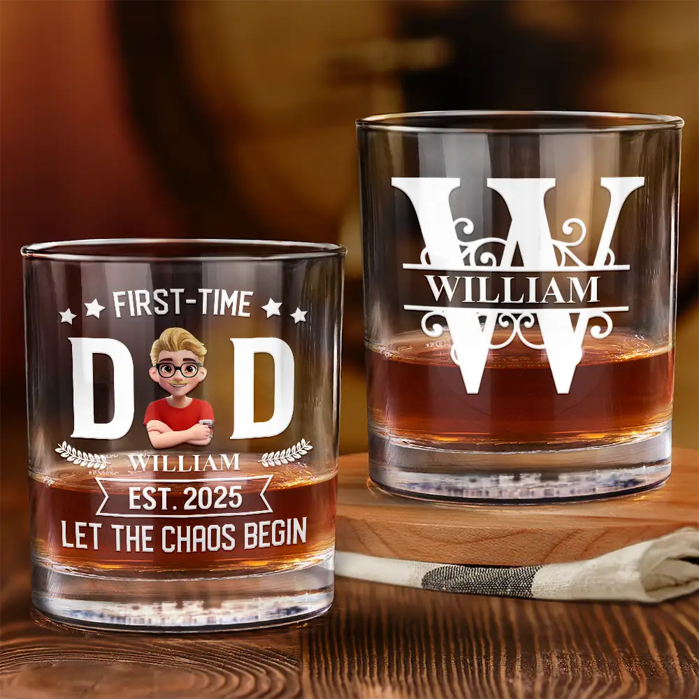 Monogram First Time Dad Est - Personalized Whiskey Glass