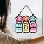Gift For Mother,Gift For Grandma,Love - Monogram Flower Jar First Mom Now Grandma - Personalized Window Hanging Suncatcher Ornament