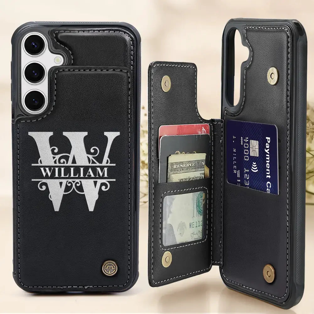Monogram Initial - Personalized Leather Flip Wallet Phone Case