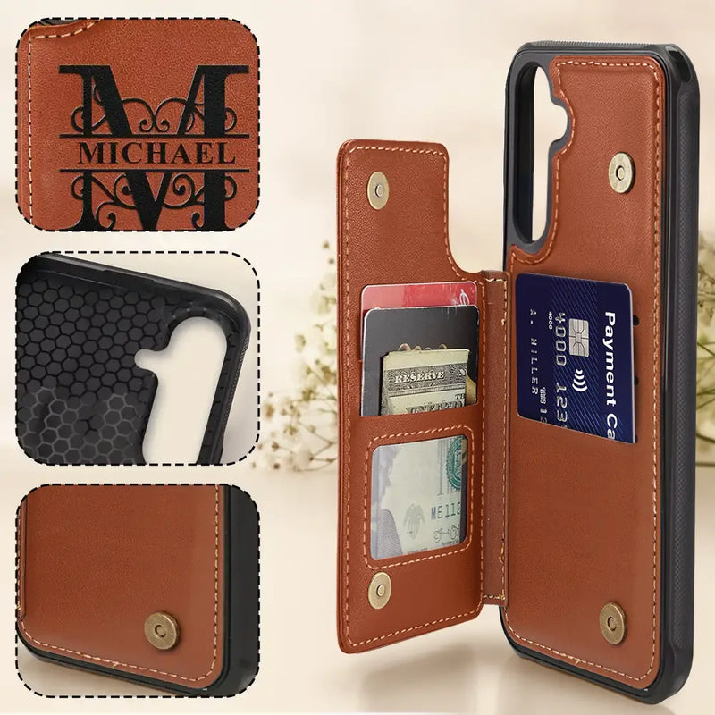 Gift For Yourself,Gift For Women,Gift For Men,Happy - Monogram Initial - Personalized Leather Flip Wallet Phone Case