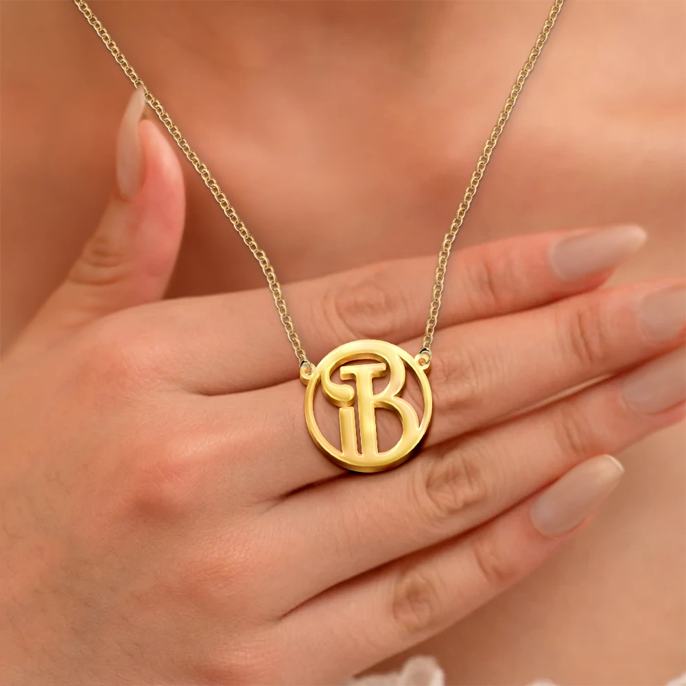 Gift For Couples,Gift For Wife,Gift For Girlfriend,Love,Gift For Women - Monogram Interwined Initials Couple - Personalized Letter Necklace