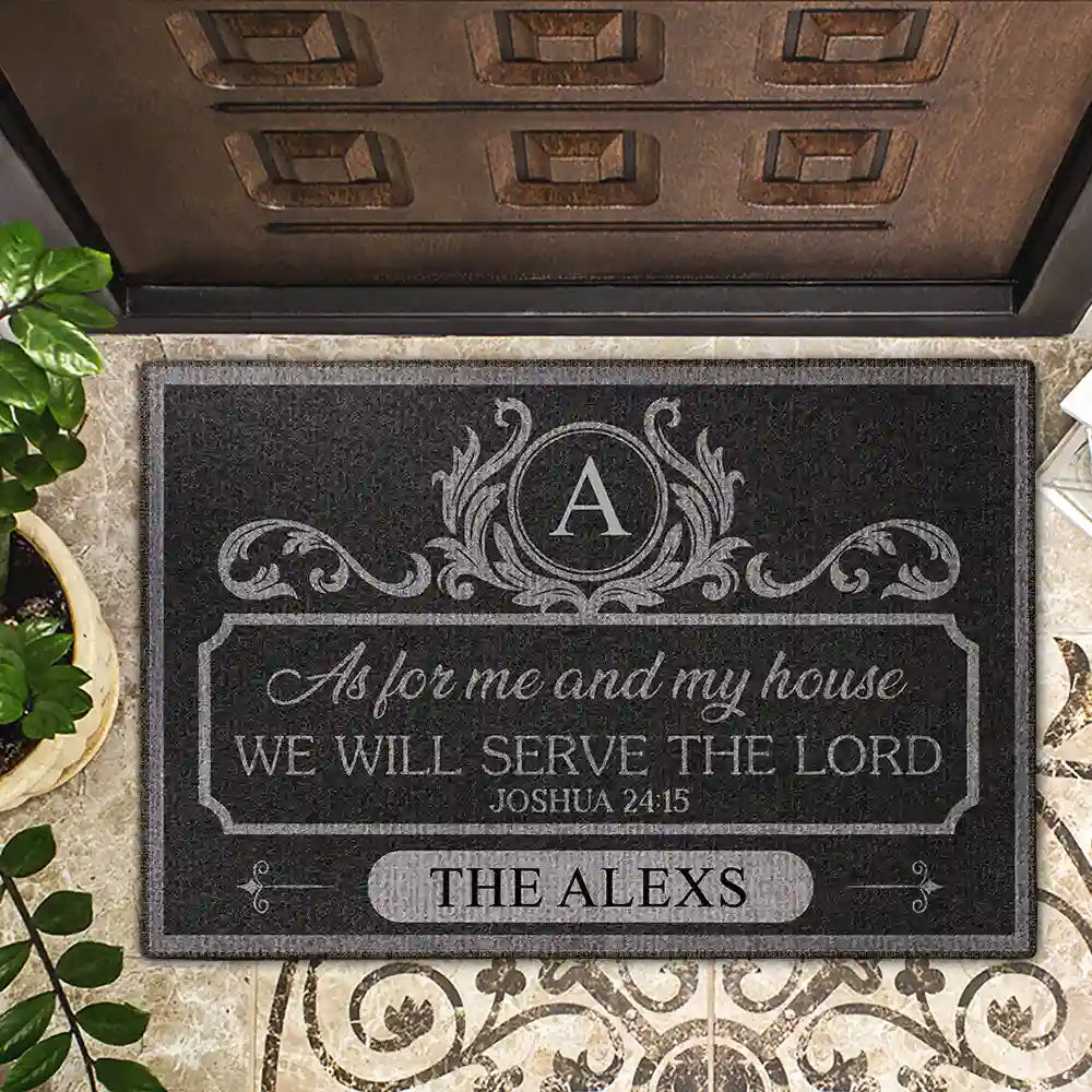 Family, Parents, Happy - Monogram Monogram We Will Serve The Lord - Personalized Doormat