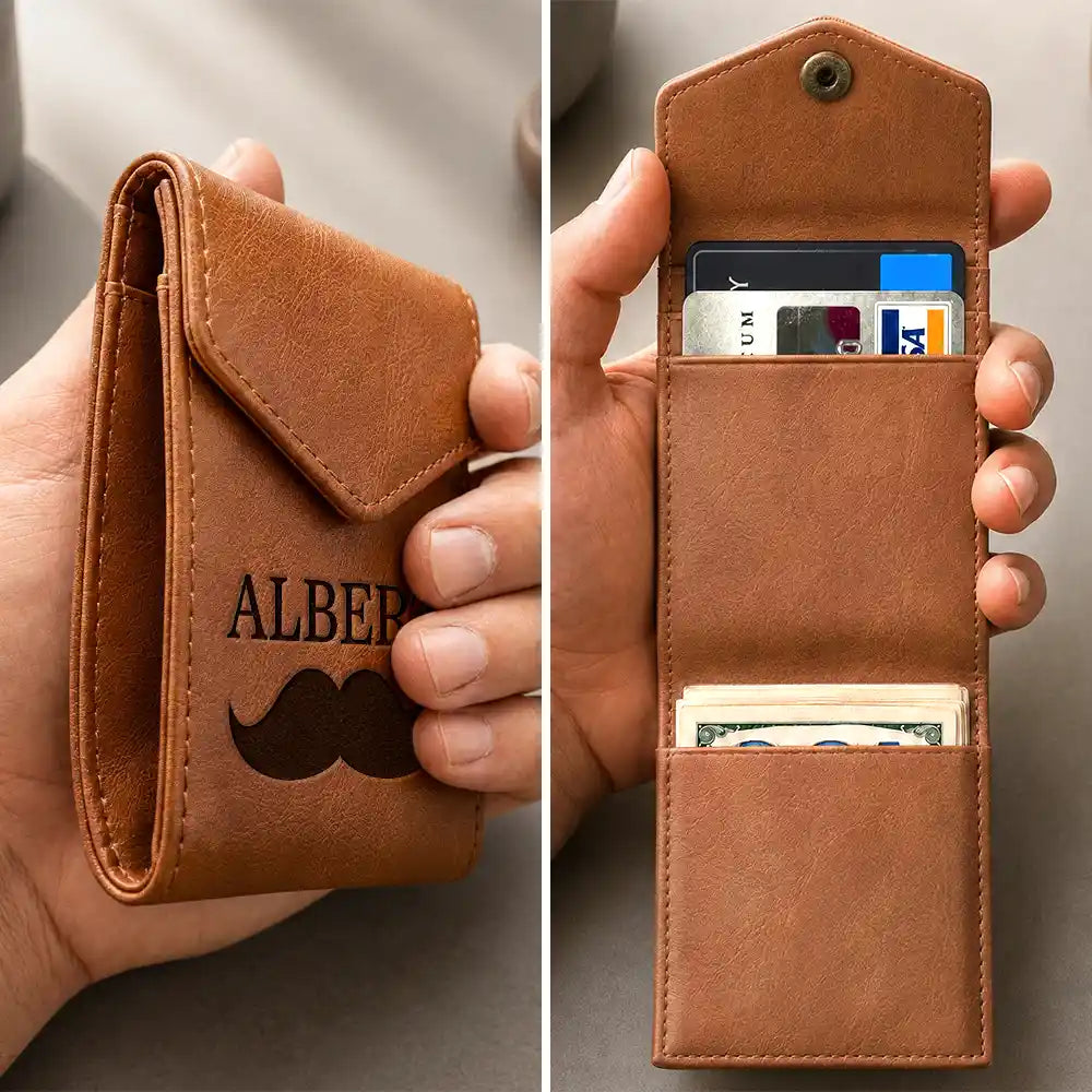 Gift For Father, Independence Day, Confident, Icon - Monogram Name Initial - Personalized Leather Slim Wallet