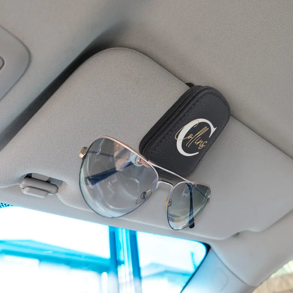 Gift For Father,Gift For Men,Happ - Monogram Name Letter - Personalized Sunglasses Holder For Car Visor