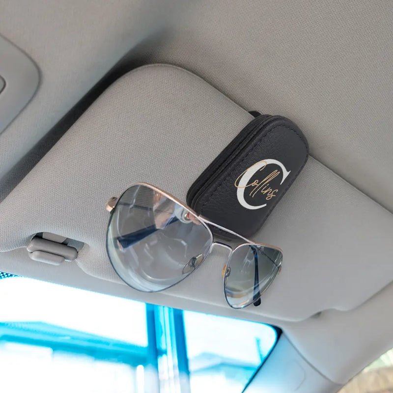 Gift For Father,Gift For Men,Happ - Monogram Name Letter - Personalized Sunglasses Holder For Car Visor
