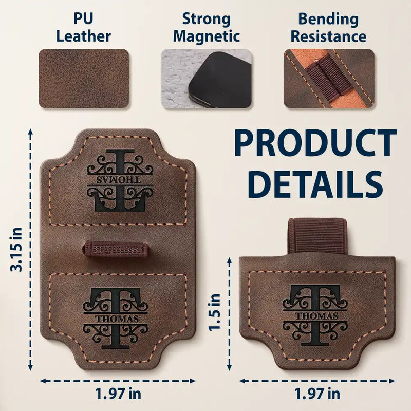 Reading, Gift For Yourself, Happy - Monogram Name Simple Keepsake - Personalized Engraved Magnetic Leather Pen Clip