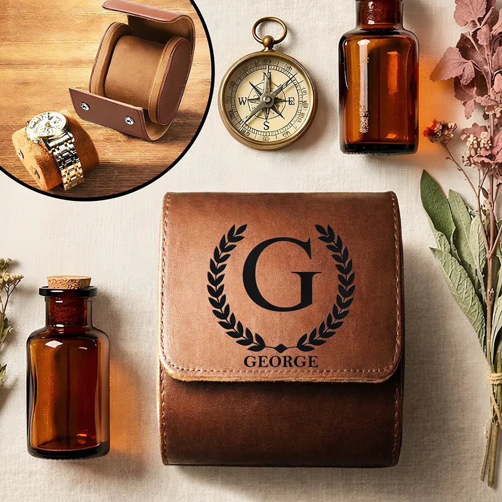 Monogram Name Simple Keepsake - Personalized Leather Watch Case