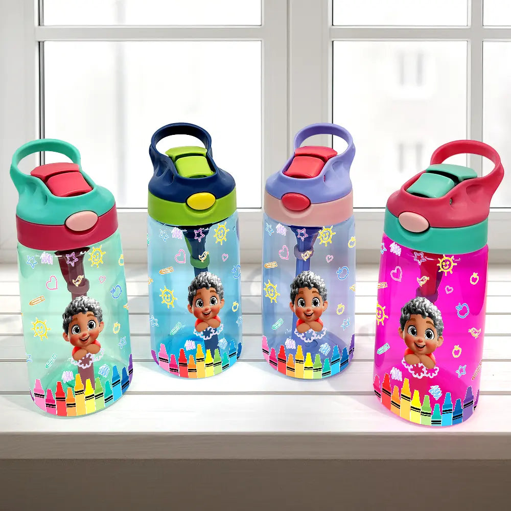 Gift For Kids, Gift For Grandkids, Happy, 
 Back To School - Monogram School Kid - Personalized Kids Water Bottle With Straw