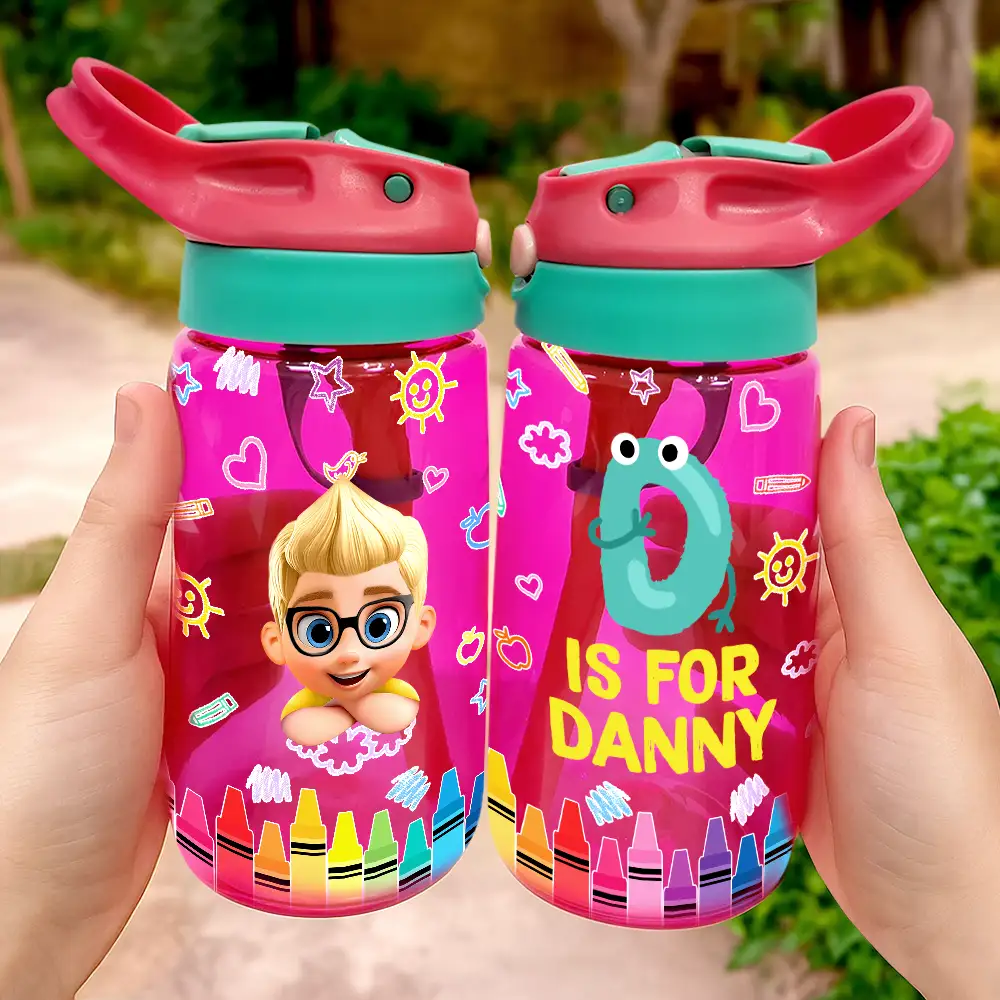 Gift For Kids, Gift For Grandkids, Happy, 
 Back To School - Monogram School Kid - Personalized Kids Water Bottle With Straw