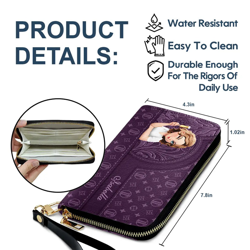 Gift For Mother,Gift For Yourself,Happy - Monogram Simple Style - Personalized Leather Long Wallet