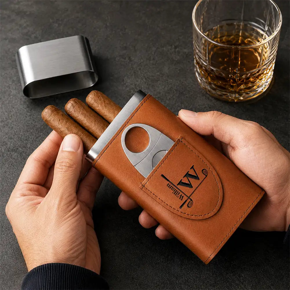 Gift For Brother,Confident,Gift For Cousin,Gift For Sibling,Wedding,Monogram - Monogram Vintage Initial Name - Personalized Cigar Case