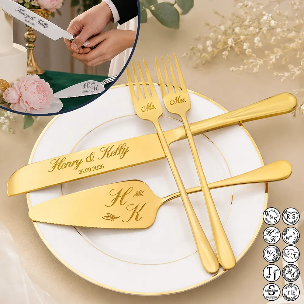 Romantic, Gift For Couples, Wedding, Monogram - Monogram Wedding Couple Names - Personalized Cake Cutting Set