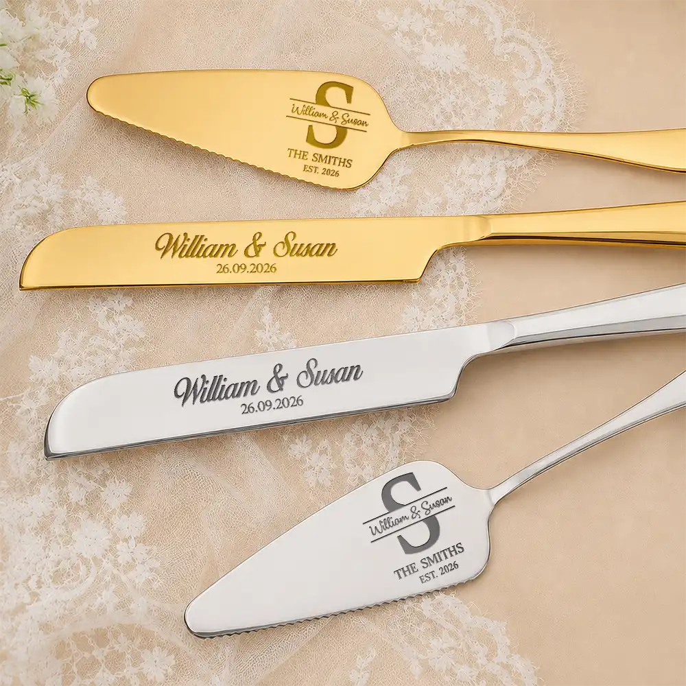 Romantic, Gift For Couples, Wedding, Monogram - Monogram Wedding Couple Names - Personalized Cake Cutting Set