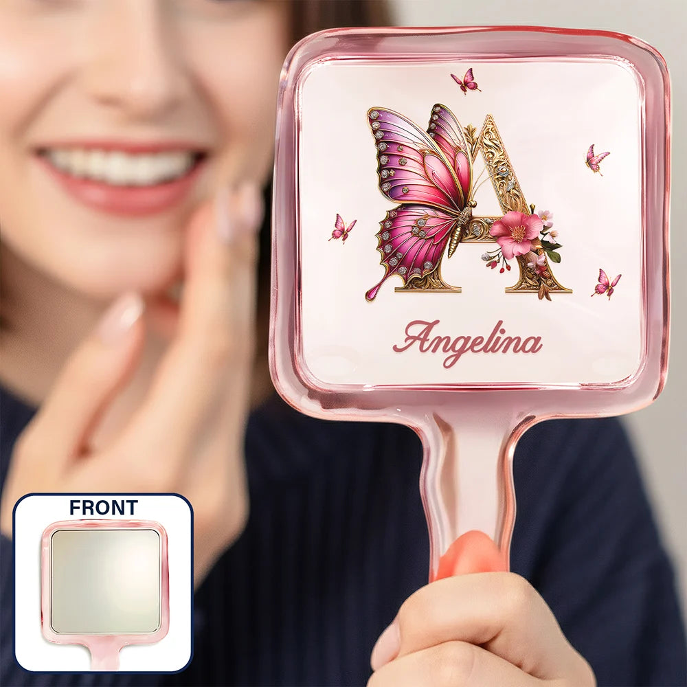 Monogrammed Alphabet Butterfly - Personalized Handheld Mirror